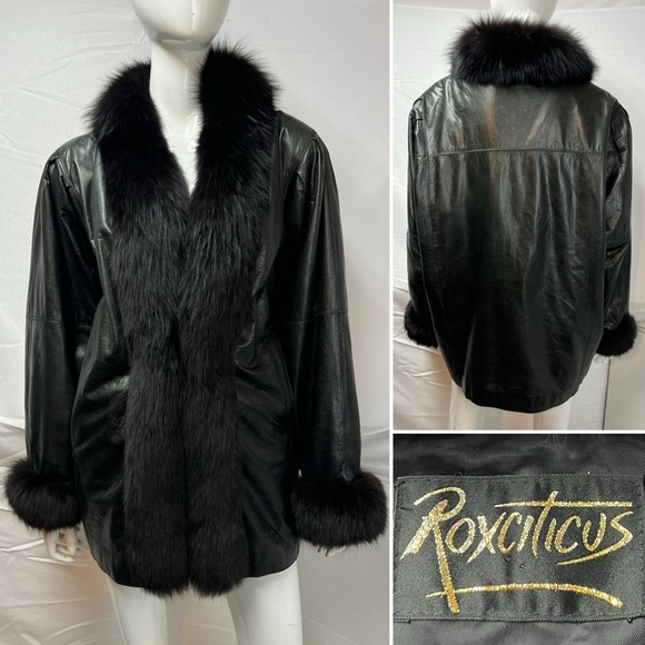 Vintage Jackets & Blazers - Vintage Roxciticus Women’s L Black Nappa Lamb Leather Fur Collar Penny Lane Coat
